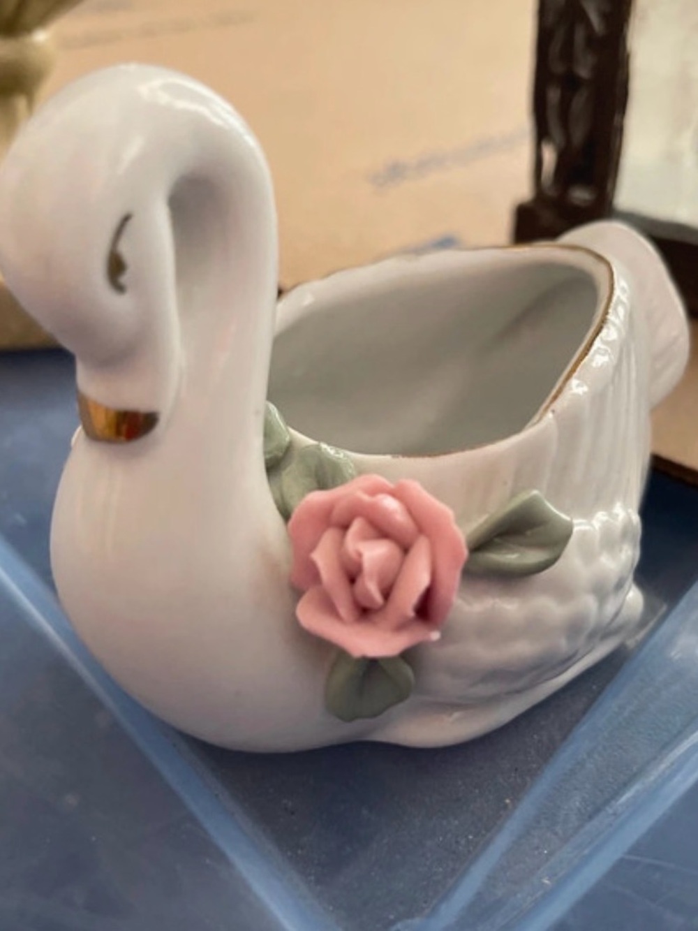 Vintage Swan Mahjong Dice Holder! Ring Holder Planter Trinket Holder Retro Deco